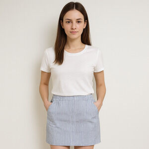 NWT Willi Smith Women’s 14 Blue White Striped Seersucker Pencil Skirt Pockets